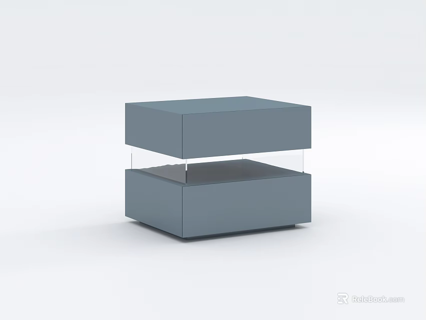 Modern Gray Bedside Table With Two Storage Drawers And Glass Shelf Design 3d model 