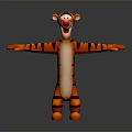 Cartoon Tiger 3D Model with Orange Black Stripes White Belly Open Arms Standing Pose