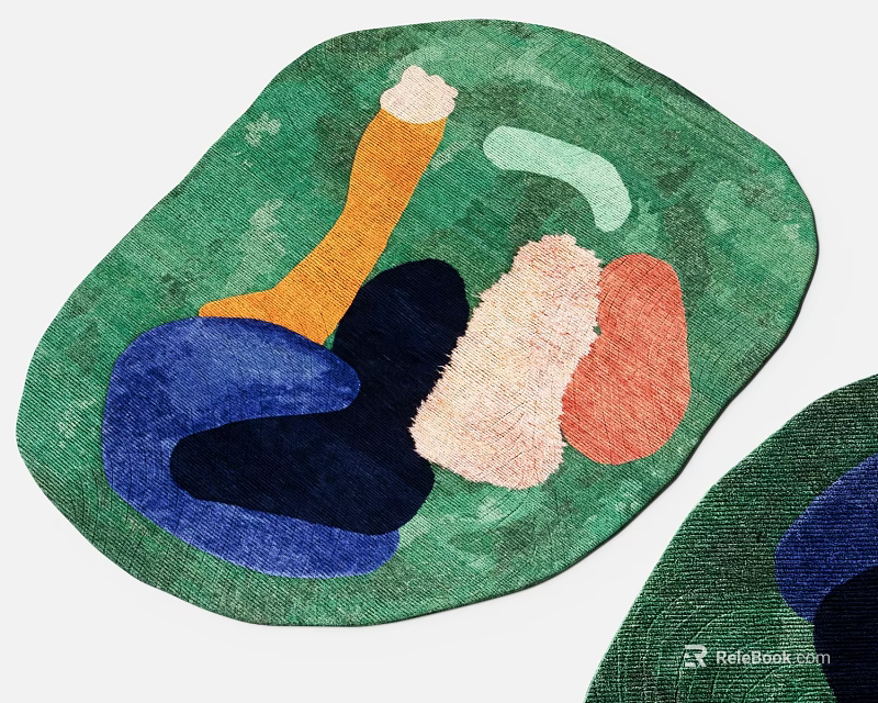 Modern Shaped Rug With Green Background And Colorful Abstract Patterns For Living Room Decor 3d model 