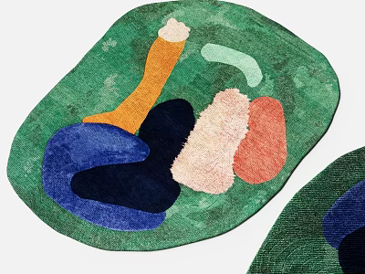 Modern Shaped Rug With Green Background And Colorful Abstract Patterns For Living Room Decor 3d model