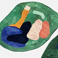 Modern Shaped Rug With Green Background And Colorful Abstract Patterns For Living Room Decor