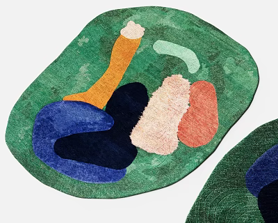 Modern Shaped Rug With Green Background And Colorful Abstract Patterns For Living Room Decor 3d model
