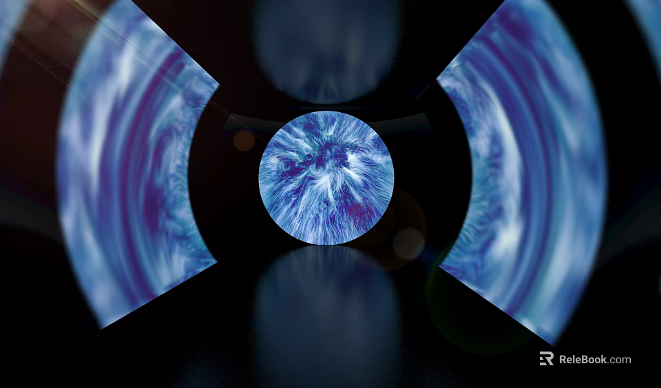 Abstract Blue Purple Vortex Art With Circular Core And Symmetrical Arcs On Dark Background 3d model 