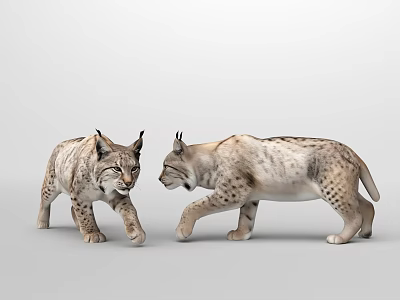 Two Lynx Walking Side by Side With Realistic Fur Pattern and Alert Posture 3d model