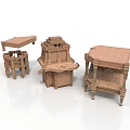 Architectural Wooden Furniture Pieces With Carved Details And Table Structures