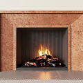 Elegant Modern Fireplace Interior With Textured Marble Surround And Burning Wood Logs