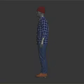 Mannequin Wearing Red Beanie Blue White Plaid Shirt Blue Jeans And Orange Shoes