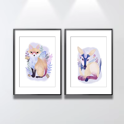 Nordic Animal Painting Simple Fox Children's Room Decorative Painting 3d model