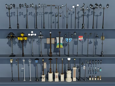 Outdoor Lights Various Types And Designs On Display Shelf For Garden Patio Use 3d model