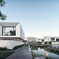 Modern Detached Villa With Private Courtyard And Lush Greenery Around Large Windows