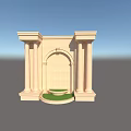 Classical Garden Wall With Stone Columns Arched Design And Green Lawn Base 3d model