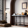Poliform Stylish Console Table With Lamp Books And Decorative Items Near Window