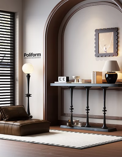 Poliform Stylish Console Table With Lamp Books And Decorative Items Near Window 3d model