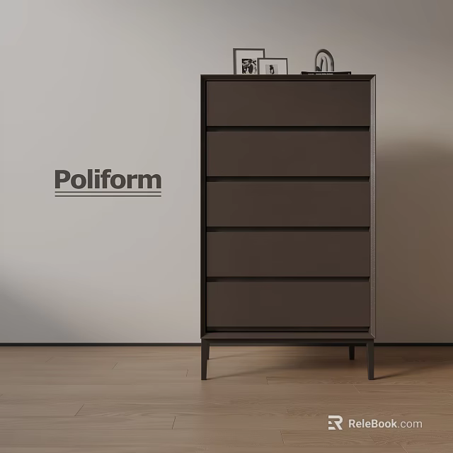 Poliform Modern Dark Console Cabinet With Multiple Drawers And Metal Legs 3d model