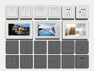 Different Types Of Modern Switch Panels In White And Gray With Stylish Designs For Home 3d model