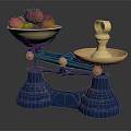 Vintage Commercial Balance Scale With Blue Base Golden Trays And Fresh Fruits