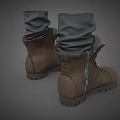 Brown Work Boots With Lace Up Side Zipper And Rolled Pants