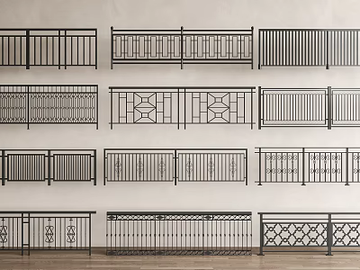 Various Stylish Metal Railings With Different Decorative Patterns And Designs 3d model
