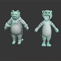 Cute Cartoon White Striped Bear and Tiger Standing with Cheerful Expressions
