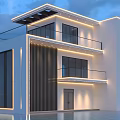Modern Detached Villa Exterior With White Facade Black Window Frames And Light Strips