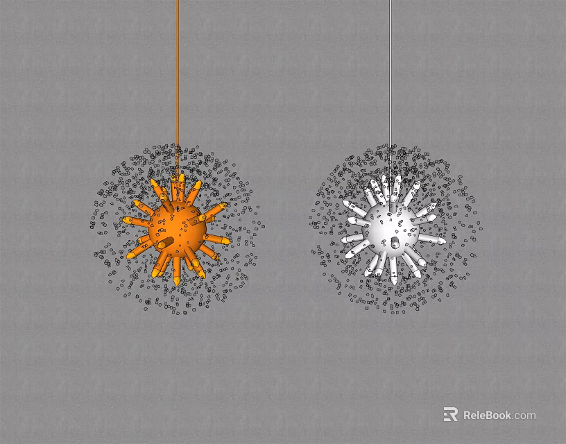 Unique Shaped Pendant Lights in Orange and White with Radiant Decorative Design 3d model 
