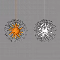 Unique Shaped Pendant Lights in Orange and White with Radiant Decorative Design