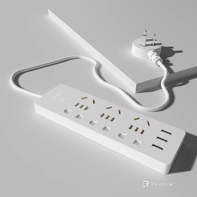 White Switch Panel With Multiple Outlets USB Ports And Connected Plug Design 3d model 