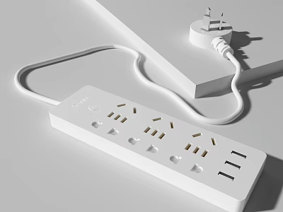 White Switch Panel With Multiple Outlets USB Ports And Connected Plug Design 3d model