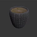 Hand Carved Dark Gray Ceramic Pot With Soil And Small Plants Design