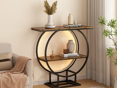 Modern Entryway Console Table With Round Illuminated Design Marble Top Decorative Vase And Books 3d model