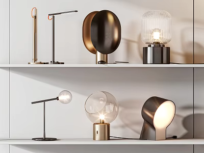 Modern Table Lamps With Various Designs Glass Shades And Metal Bases On 3d model