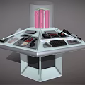 Futuristic Control Console With Multiple Panels Transparent Cylinder And Pink Elements 3d model