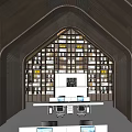 Unique Modern Sales Office Building Featuring Triangular Roof Glass Facade And Wooden Accents