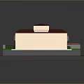 Single Storey Residential Building with Red Roof Green Lawn and Courtyard Fountain