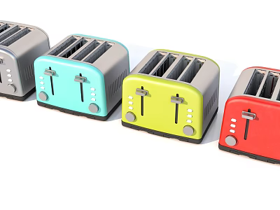 Colorful Toasters As Stylish Modern Kitchen Appliances In A Row 3d model