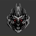 Futuristic Mechanical Robot Head With Metallic Texture Red Glowing Eyes And Angular Details