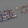 Many People Standing and Sitting Together in a Gray Space with Various Postures