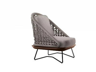 Modern Outdoor Chair With Woven Backrest Cushioned Seat And Metal Legs Design 3d model
