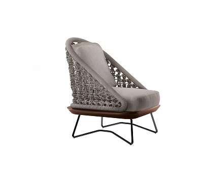 Modern Outdoor Chair With Woven Backrest Cushioned Seat And Metal Legs Design 3d model