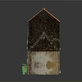 Old House Model With Red Tiled Roof Weathered Walls And Green Trash Bin