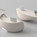 Modern White Reception Desks With Curved Design Computers And Plants 3d model