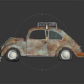 Rusty Vintage Volkswagen Beetle With Roof Rack And Yellow Interior