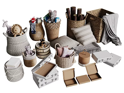 Woven Storage Baskets with Lids Organizing Toys Clothes and Home Items 3d model
