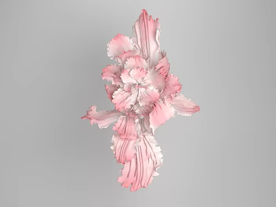 Vase With Pink And White Striped Petals 3D Floral Design On Grey Background 3d model