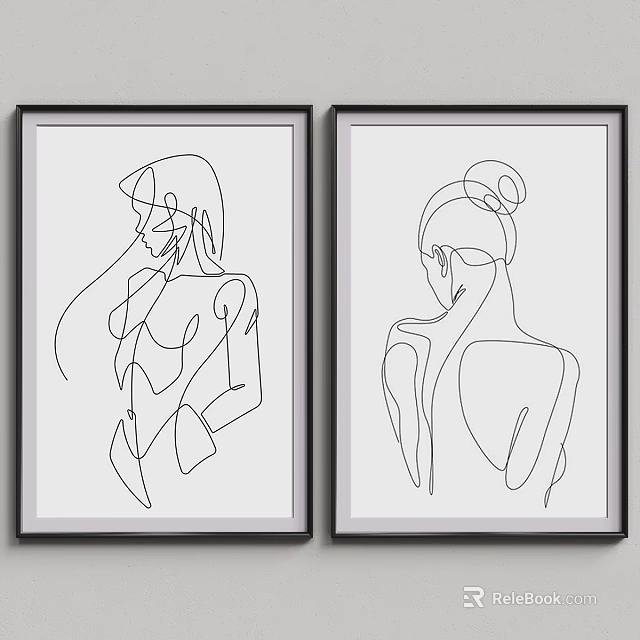 Two Minimalist Line Art Framed Wall Art With Female Silhouette Design For Home Decor 3d model 
