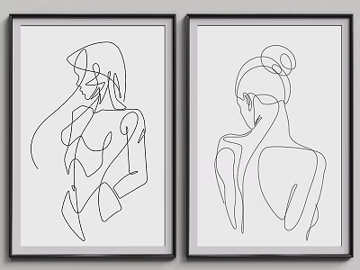 Two Minimalist Line Art Framed Wall Art With Female Silhouette Design For Home Decor 3d model