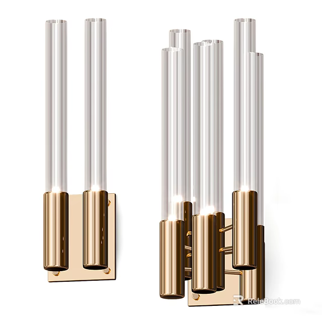 Modern Elegant Wall Lamps With Glass Tubes And Gold Metal Design 3d model 