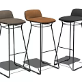 Modern Bar Stools with Metal Frames in Gray Brown and Black Colors 3d model