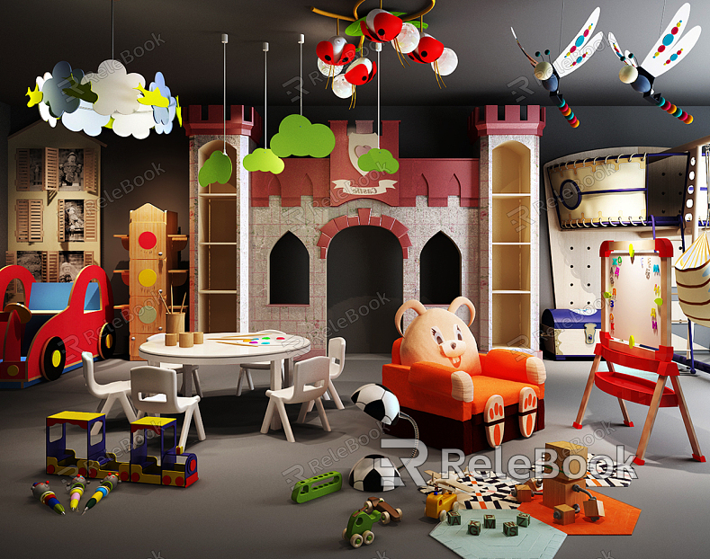 Nordic children's table and chair children's toy bed with a single chair table and chair chandelier cartoon model