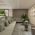 Modern Restaurant Interior With Large Windows White Furniture And Green Plants